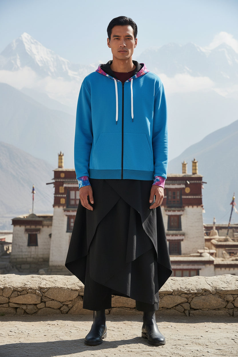 Shibori Retro Hue Hood Unisex Cotton Zip Hoodie