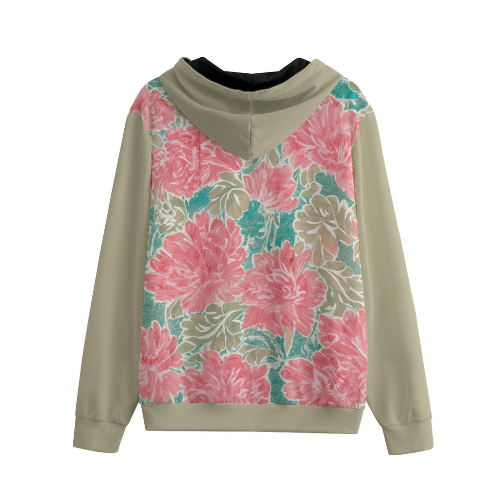 Watercolor Floral Print Cotton Zip-Up Hoodie
