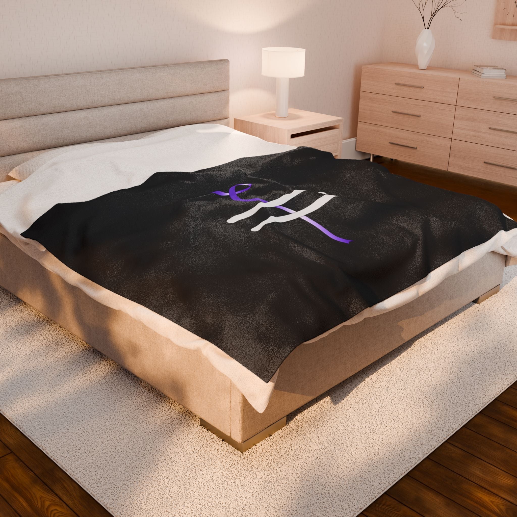 “Pause” Epilepsy Awareness Velveteen Blanket – Purple Ribbon Pause Symbol