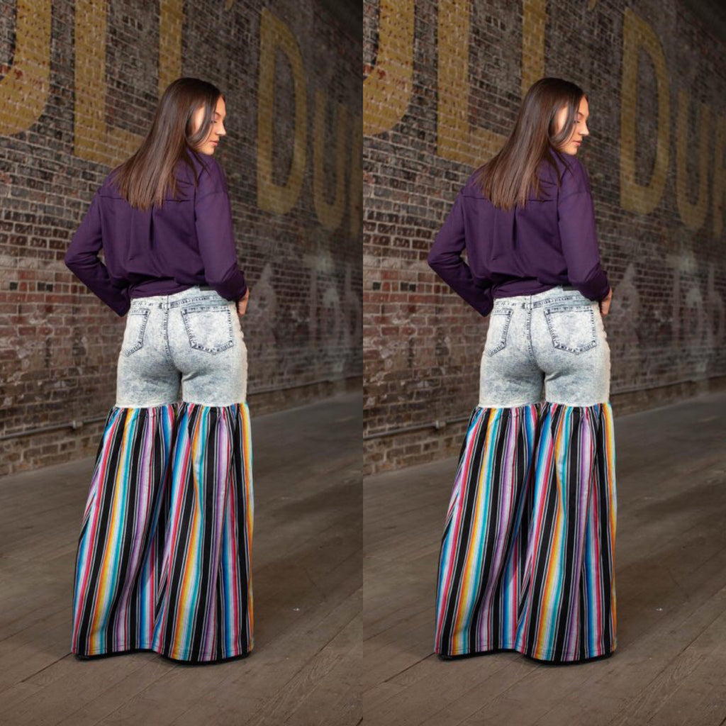 Distressed Light Denim Black Multi Color Palazzo Wide Leg Jeans