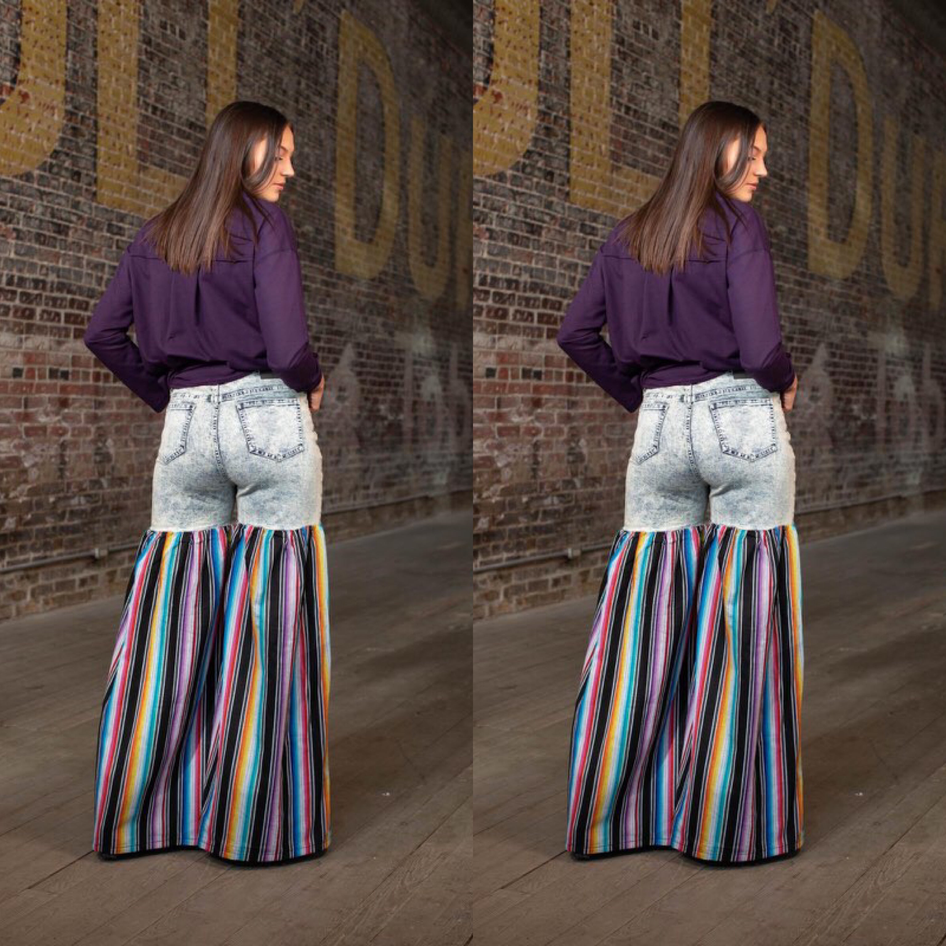 Distressed Light Denim Black Multi Color Palazzo Wide Leg Jeans