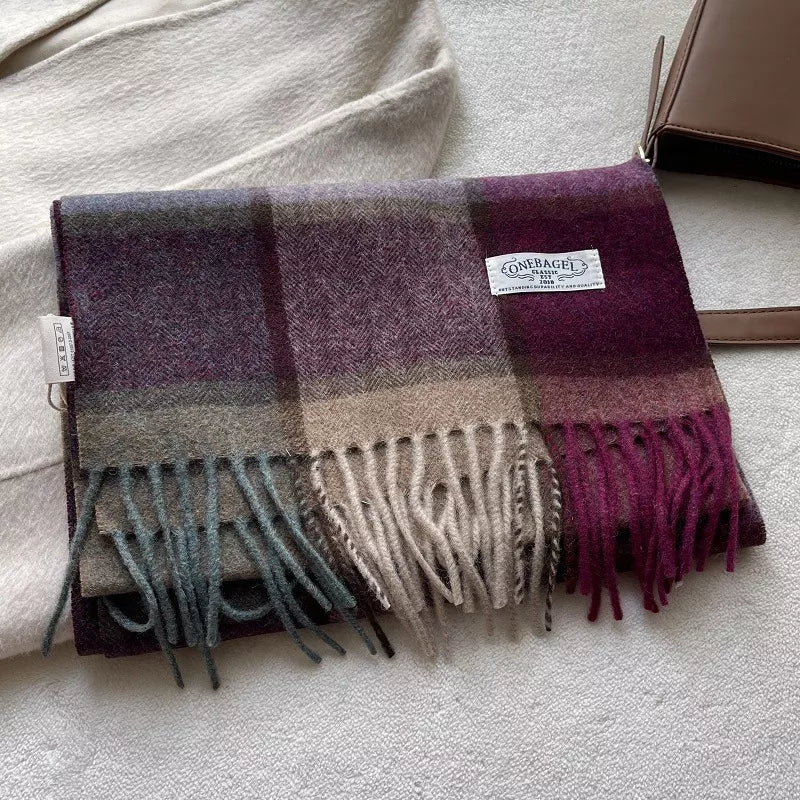 Wool Plaid Tassel Scarf - Cozy Winter Essential