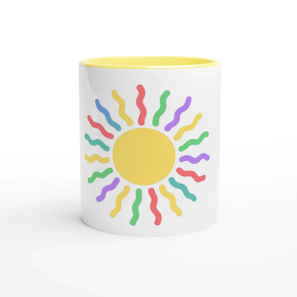 Enchanted Rainbow Sun White 11oz Ceramic Mug with Color Inside
