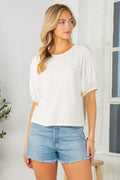 Lace Overlay Puff Sleeve Top