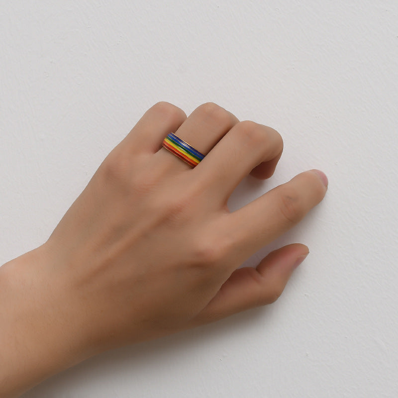 Fashion Rainbow Pride Ring Women Men Gay Lesbian LGBT Stainless Steel