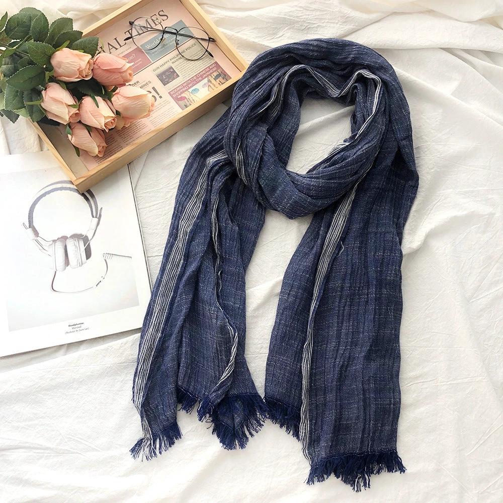 Thin Striped Solid Color Cotton And Linen Scarf