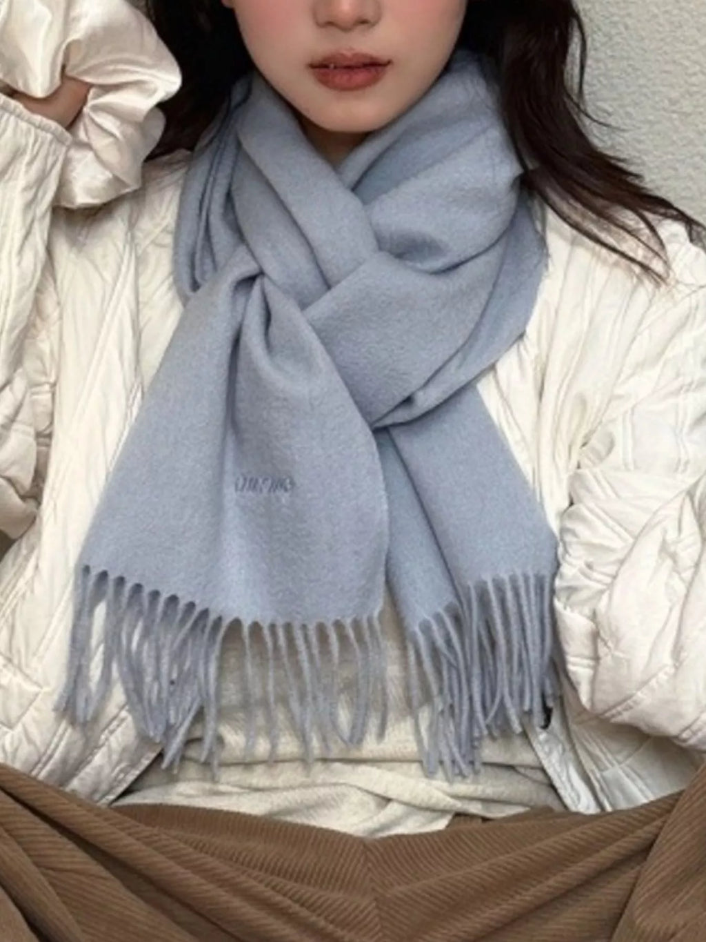 Wool Fringe Solid Color Scarf - Versatile