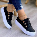 Women's Black Platform Sneakers with Gold Button Details