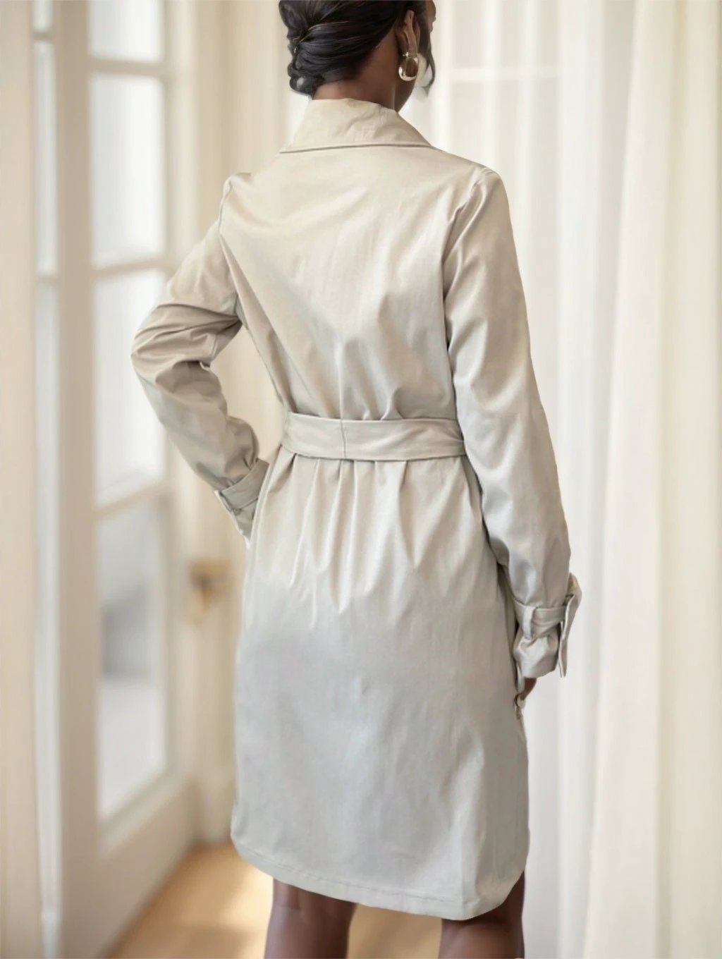 Women's Apricot Solid Color Lapel Neck Long-Sleeved Suspenders Double-Breasted