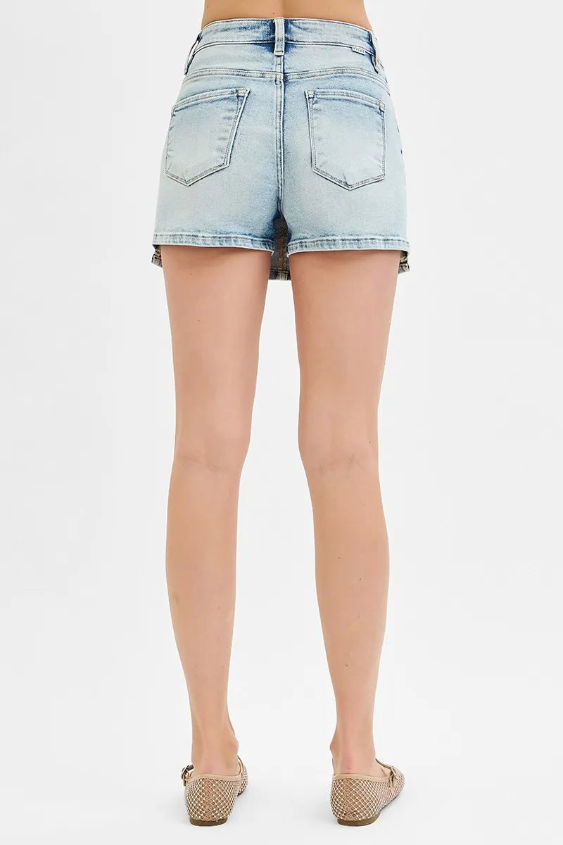 Skirt the Rules Light Wash Button-Front Skort – Full Size