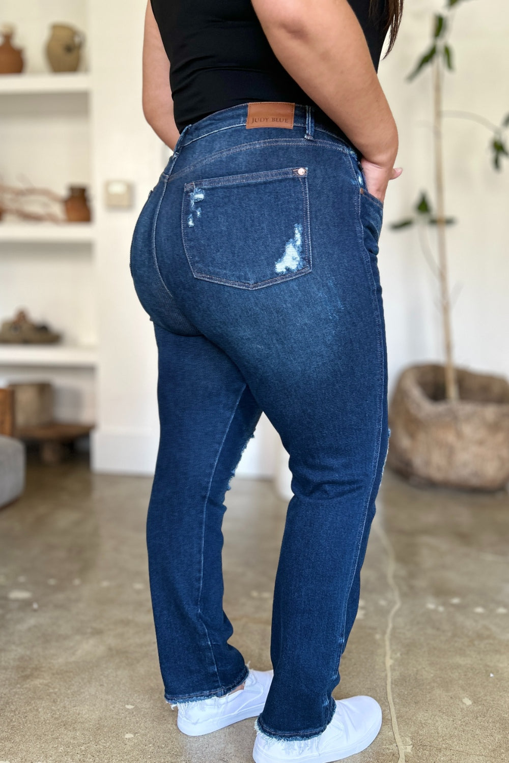 Judy Blue Jeans Full Size High Waist Rigid Magic Heavy Destroyed Straight For Curvy Women