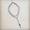 Double Strand Lariat White Turquoise Necklace w/ Cross Pendant 259r