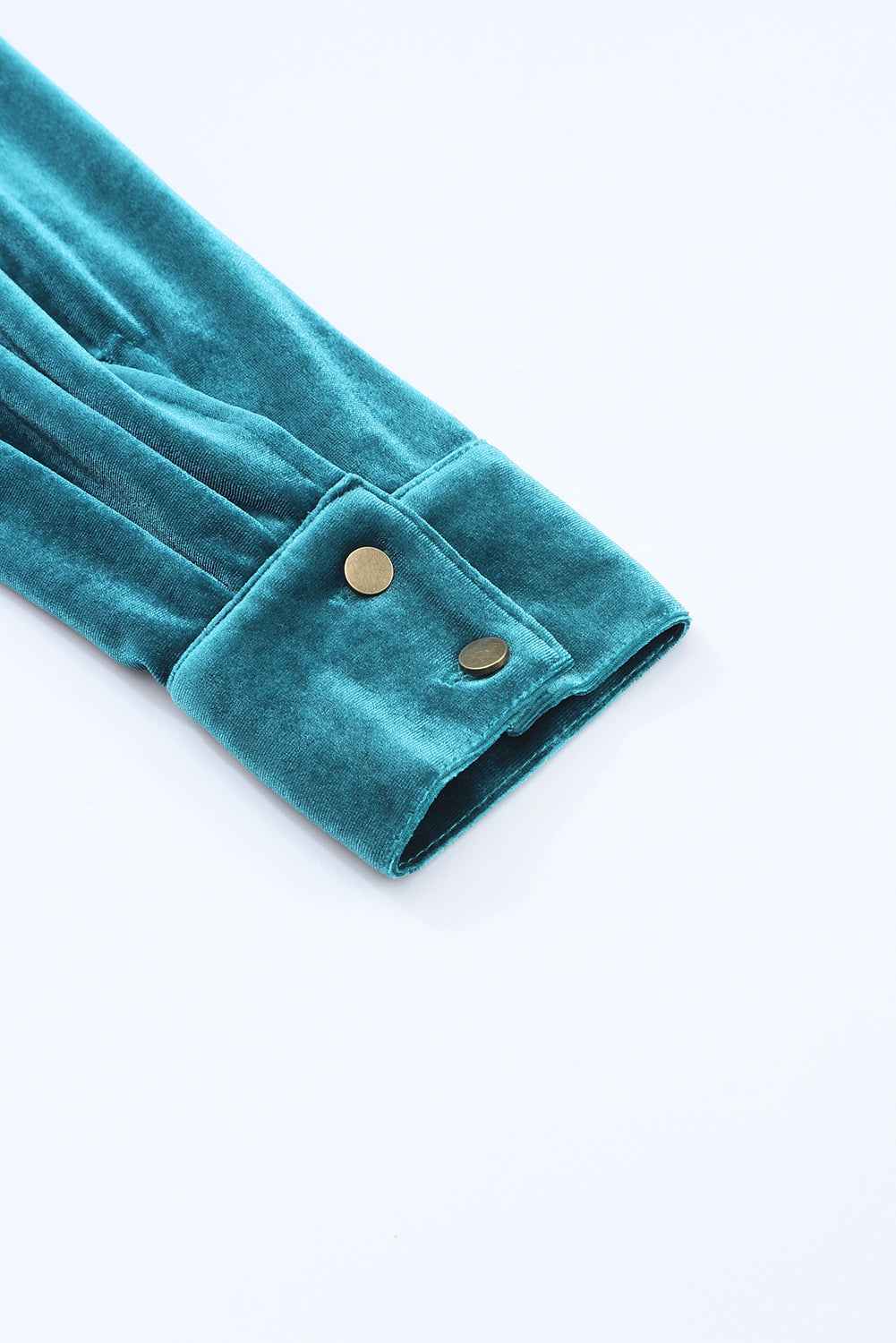 Green Frilled Neck Buttoned Front Velvet Women's Top
