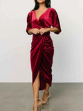 Ruched Surplice Half Sleeve Dress, Holiday Dress
