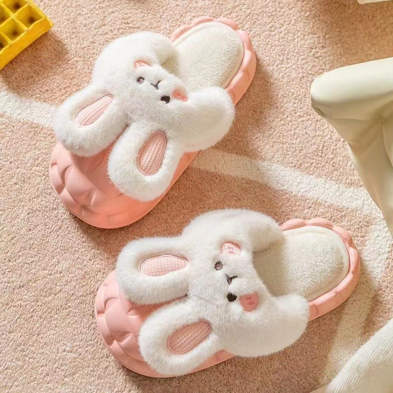 Unisex Cute Rabbit Fuzzy Slippers | Detachable Washable Plush House Shoes