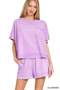 Zenana Acid Washed Oversized Top & Shorts Set Lavender
