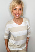 3/4 Sleeve Striped Print Top