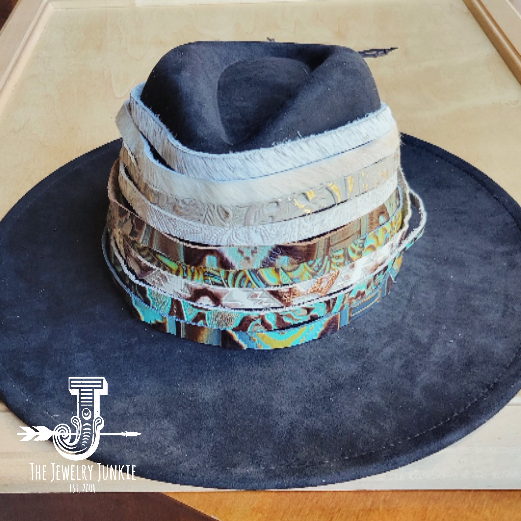 **Leopard Hair on Hide Leather Hat Band Only w/ Turquoise Slab 950w