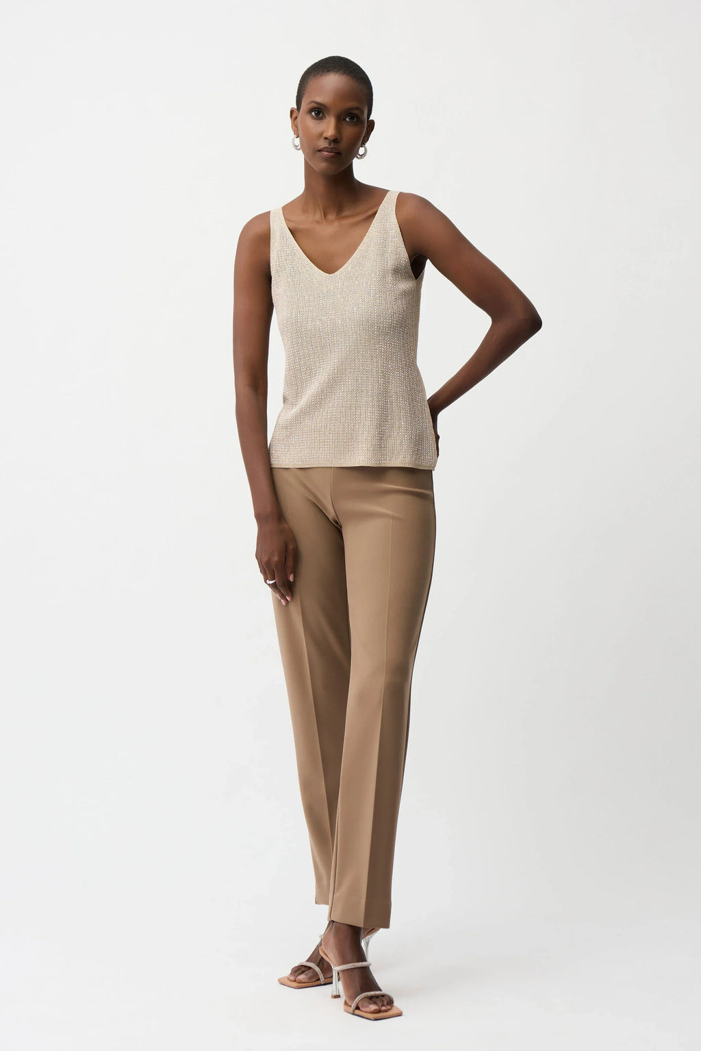 Metallic Knitted Camisole with Rhinestones - 252915