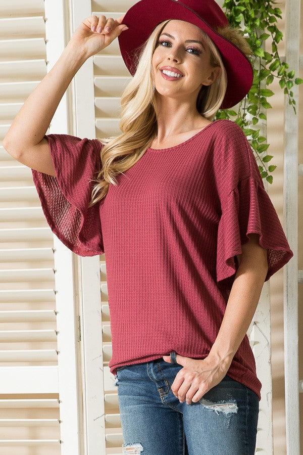Patch Back Ruffle Sleeve Top