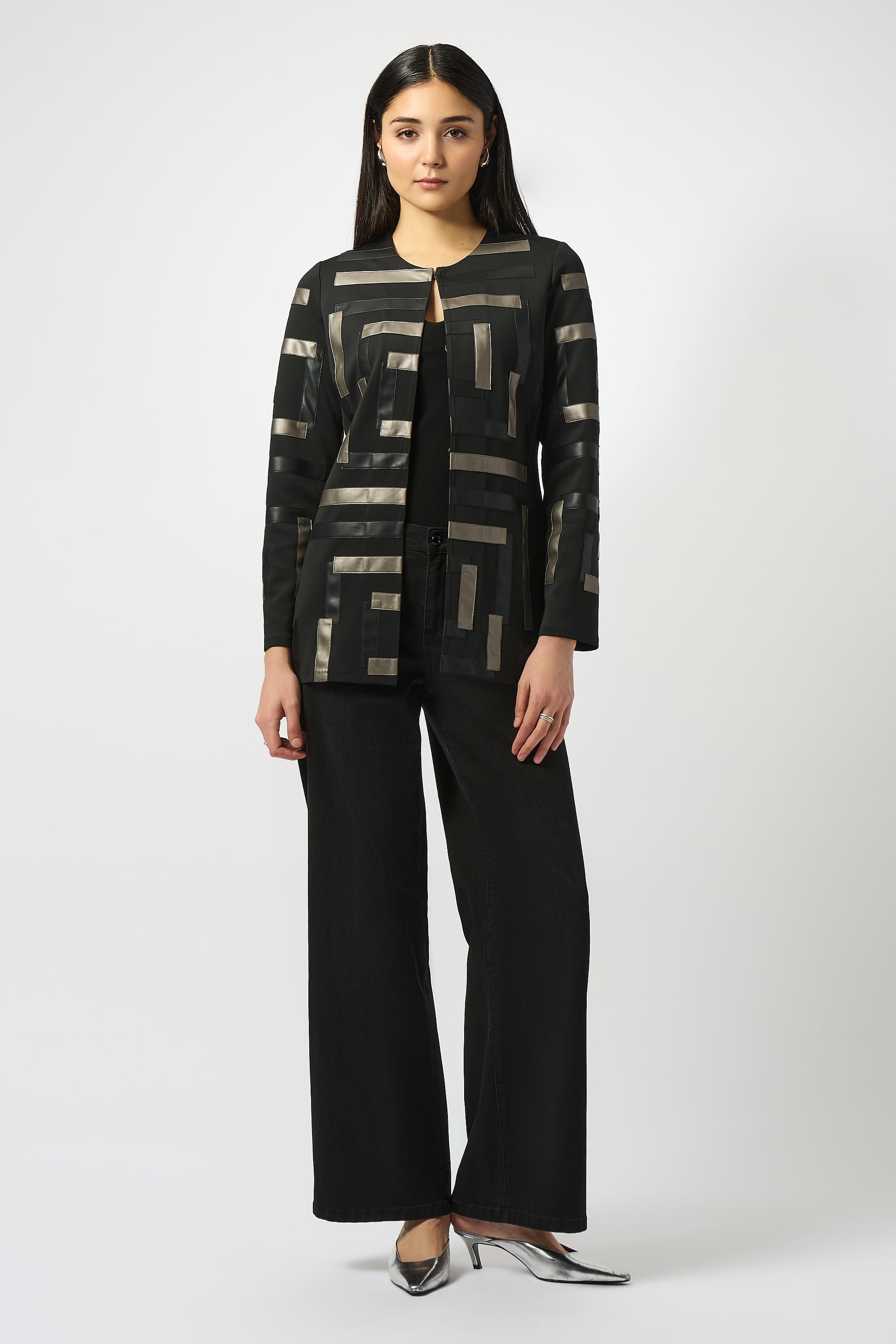 Scuba & Leatherette Collarless Jacket - 253929