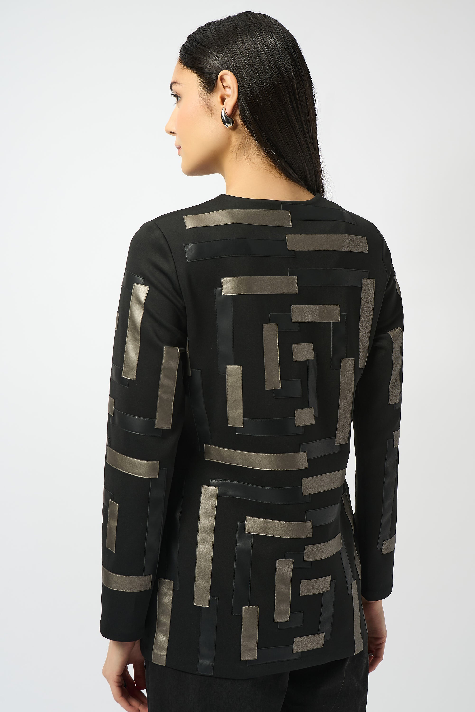 Scuba & Leatherette Collarless Jacket - 253929