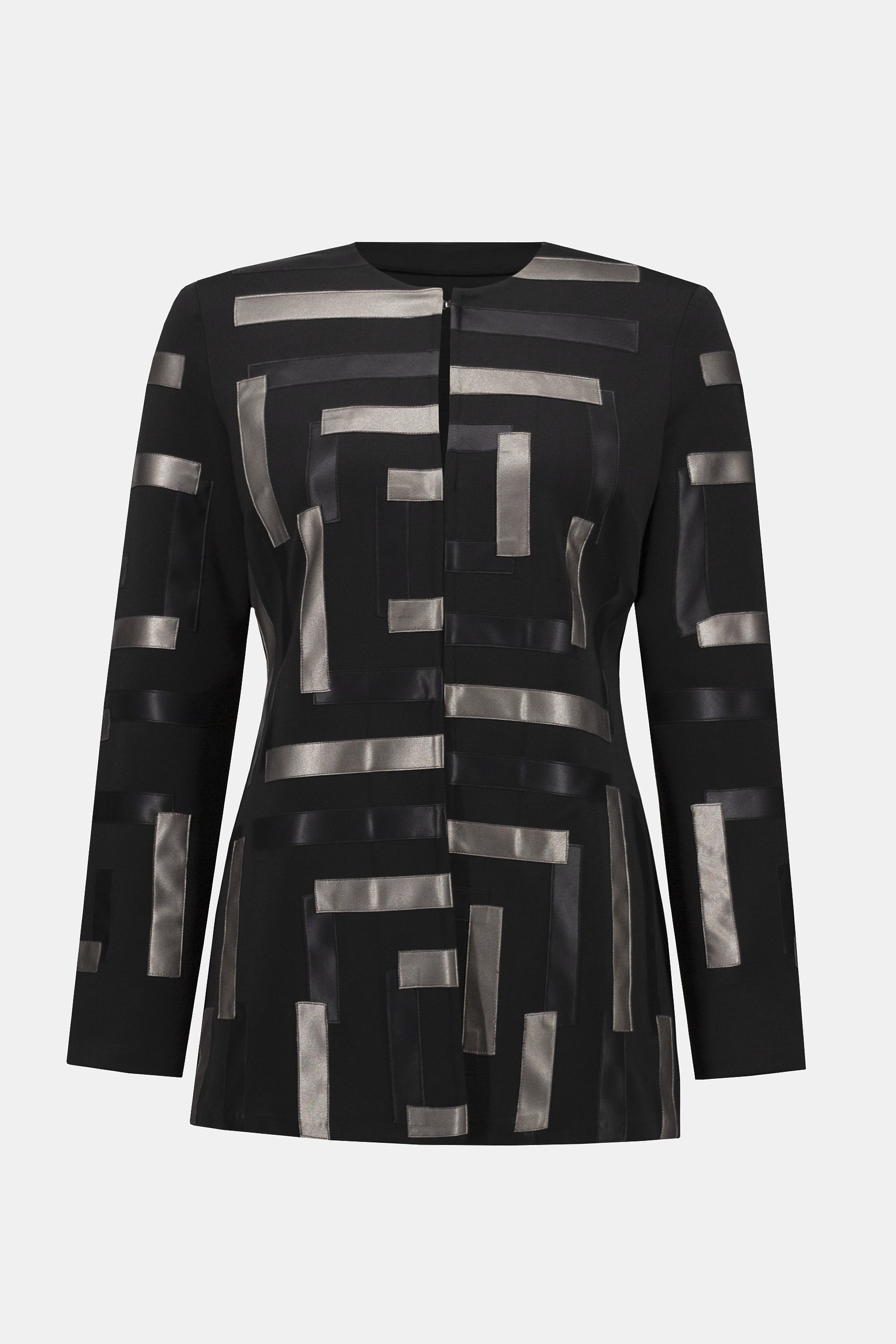 Scuba & Leatherette Collarless Jacket - 253929