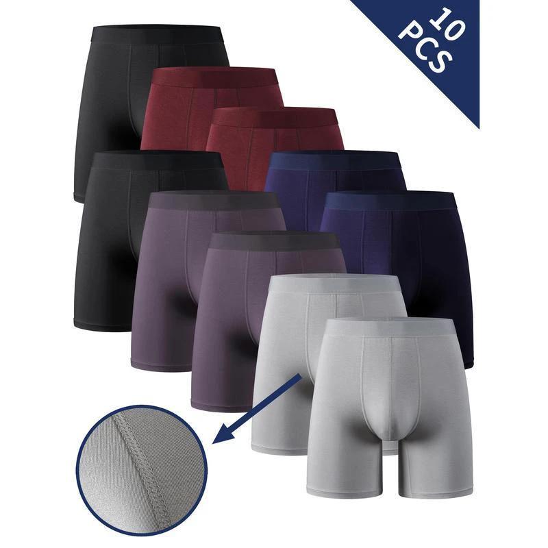 10pcs Men's Bamboo Fiber Boxer Briefs Medium Stretch Solid