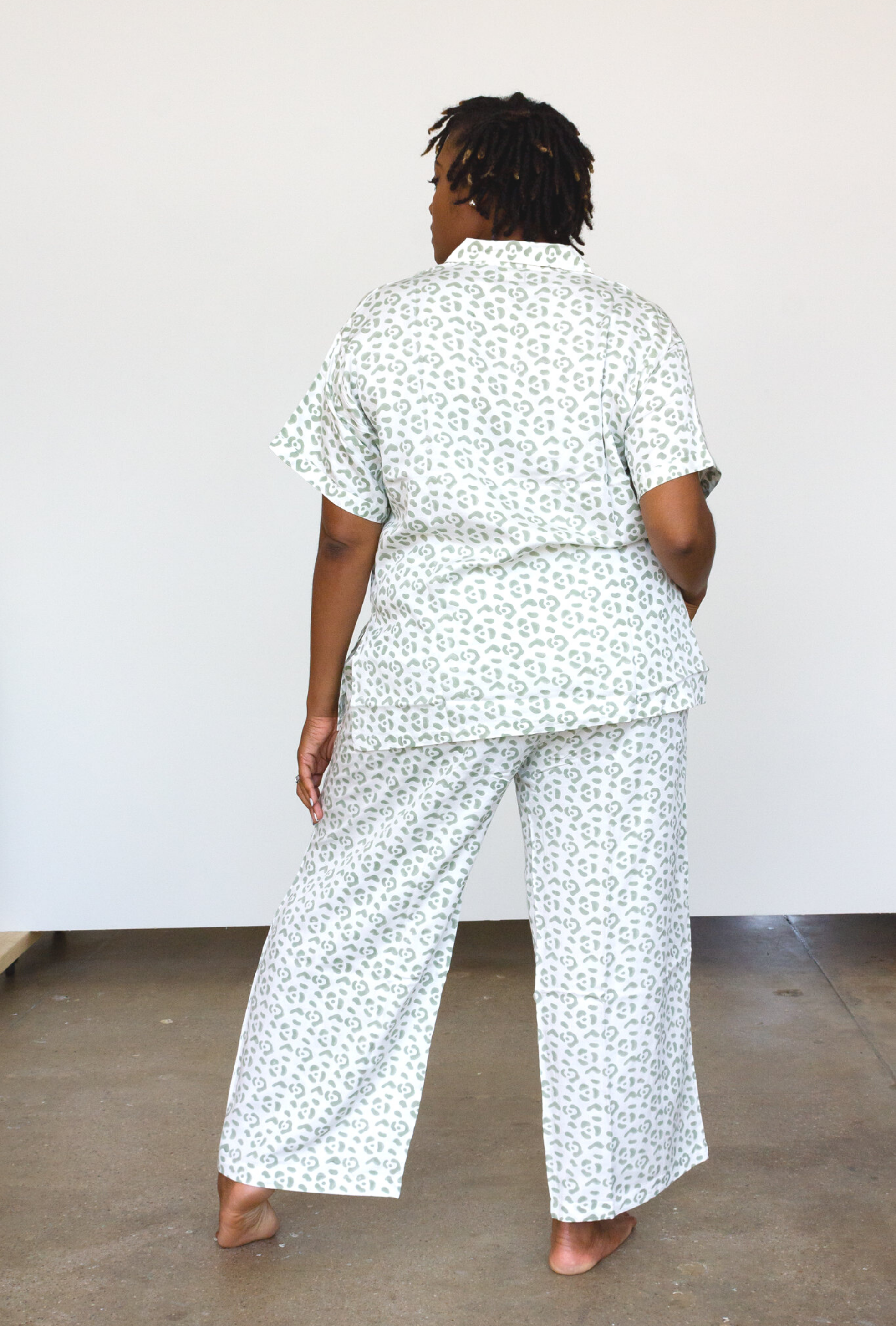 Leopard Pajama Modal Set in Cream + Sage