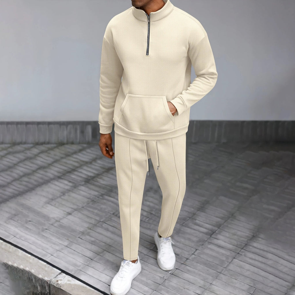 Turtleneck Half Zip Pocket Long Sleeve Sweater Trousers Casual Suit