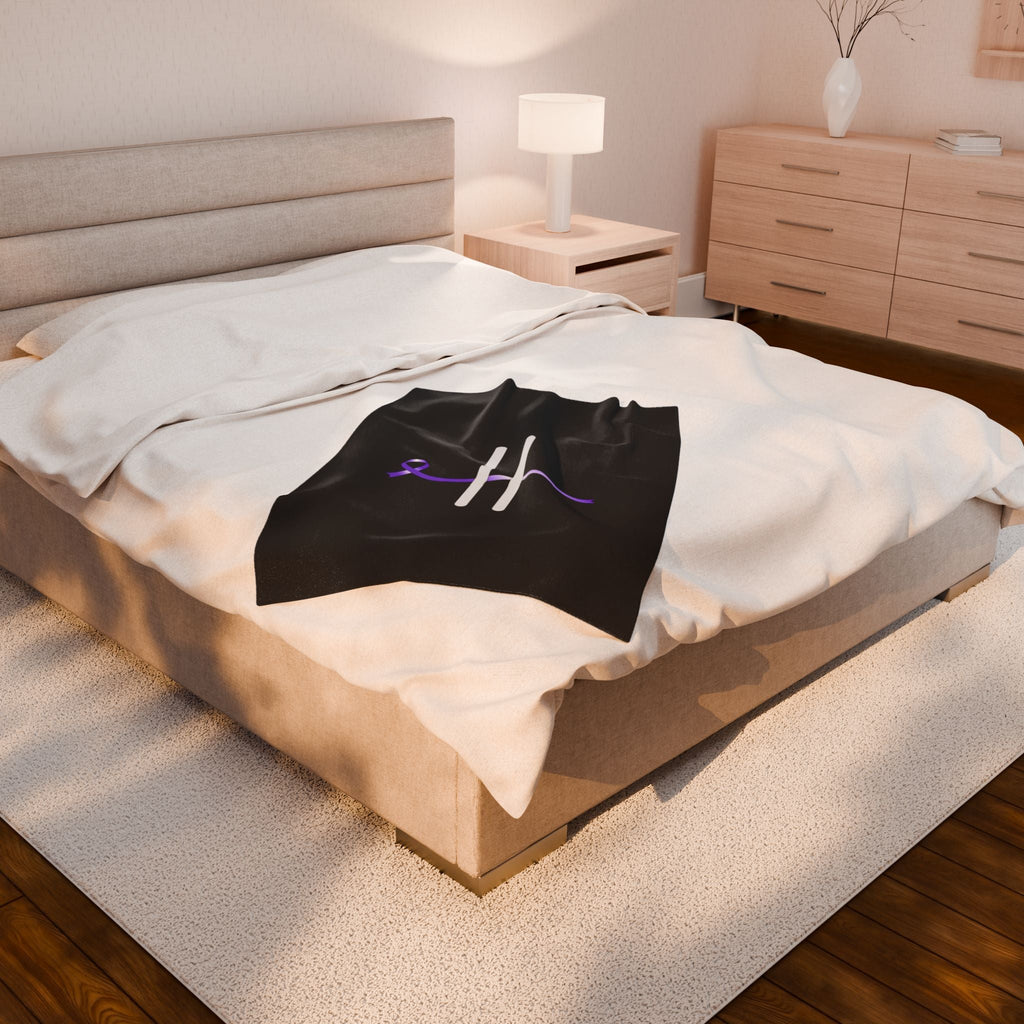 “Pause” Epilepsy Awareness Velveteen Blanket – Purple Ribbon Pause Symbol