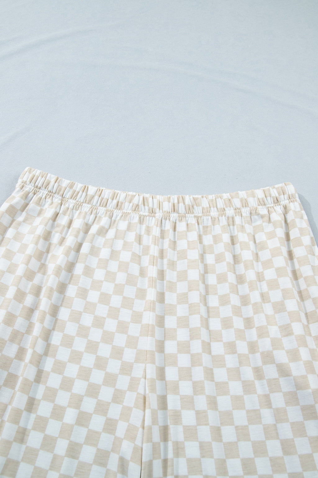 Khaki Plus Size Checkered Print Half Sleeve Tee Loose Pants Two-piece Lounge Set