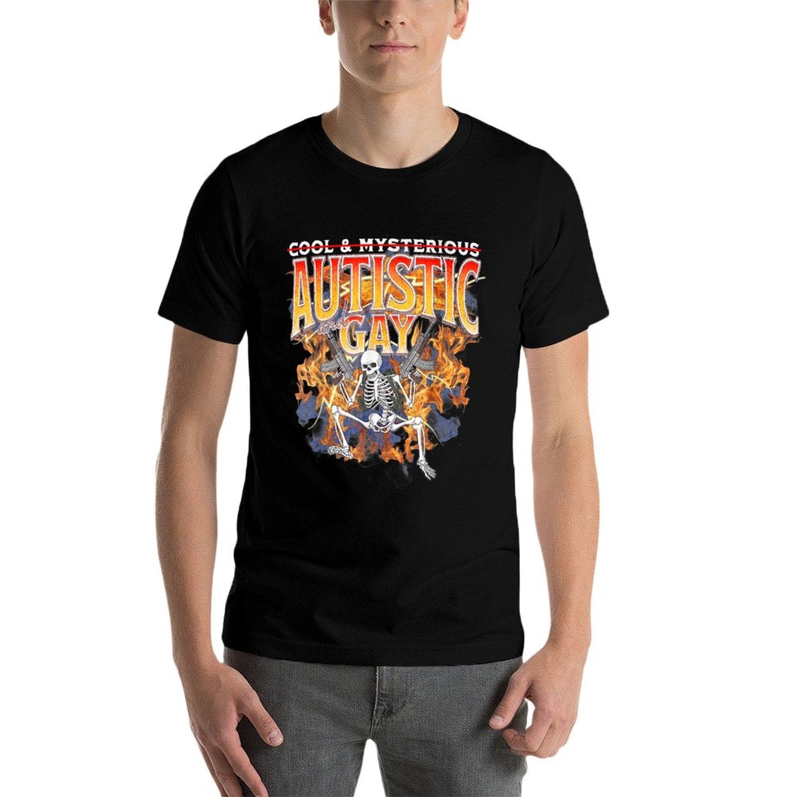 Autism Meme Funny Tism Skeleton Autistic And Gay Humor  High-quality Stitching T-Shirt