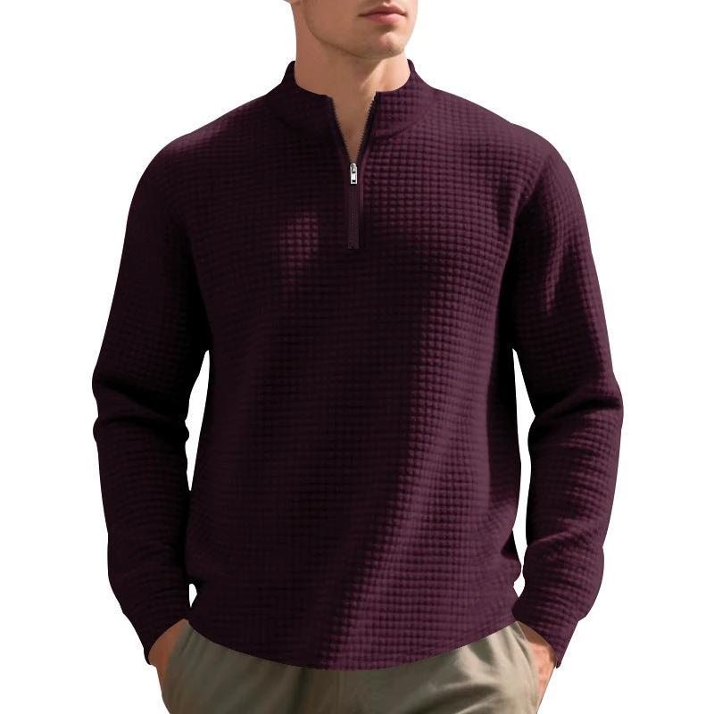 Men's Stand Collar Half Zip Small Plaid Sweater