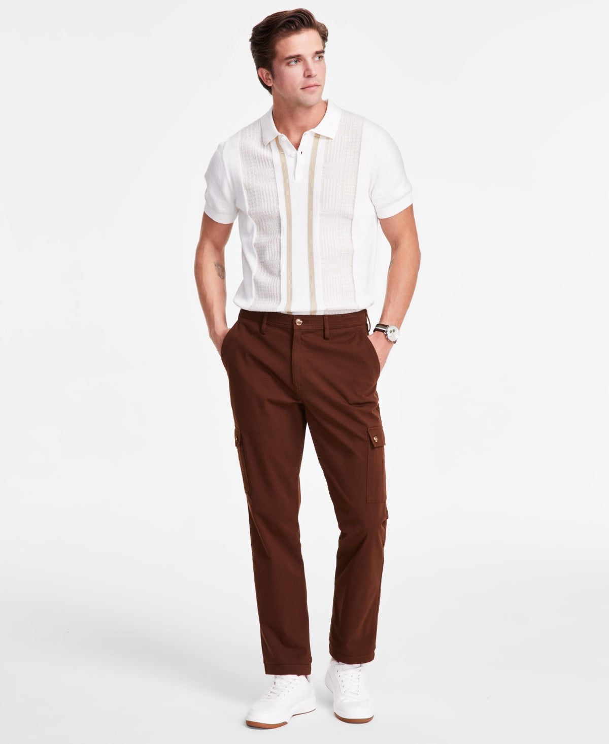 Club Room Men's Size 36 Regular-Fit Stretch Cargo Pants - Classic Brown
