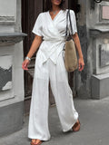 White Wrap Top & Wide Leg Pants Set | Bohemian Beach
