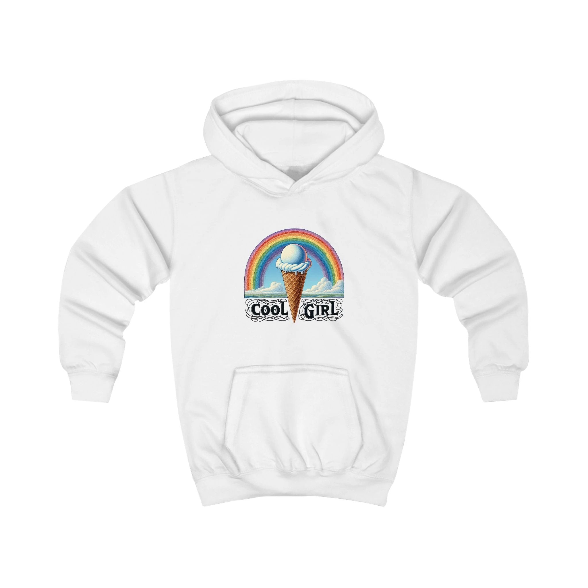 Cool Girl Rainbow Ice Cream Kids Hoodie