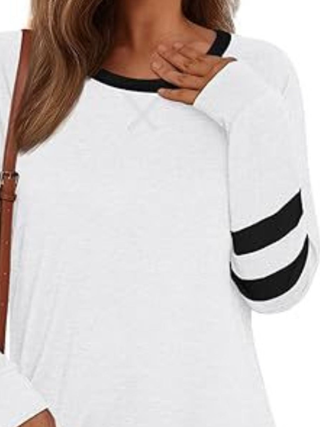 Women's Casual Navy Striped Long Sleeve Round Neck T-Shirt