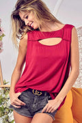 BiBi Rayon Sleeveless Cut Out Front Women's Top