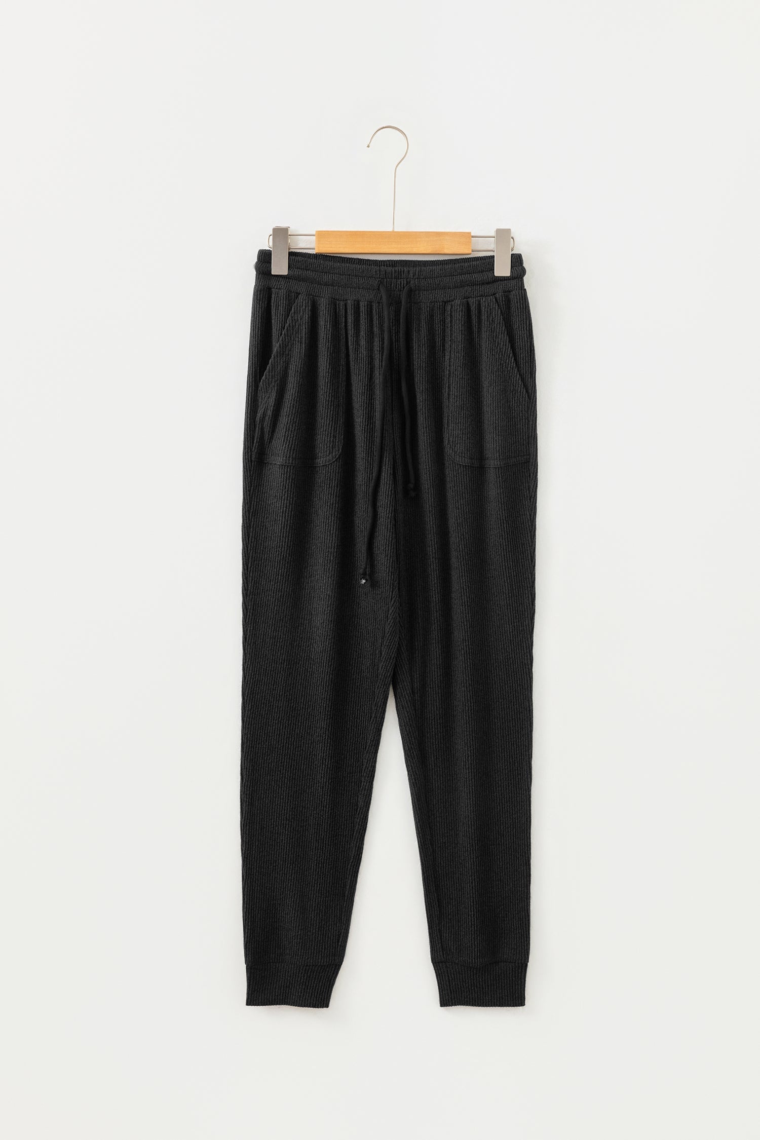 Black Ribbed Active Jogger Pants