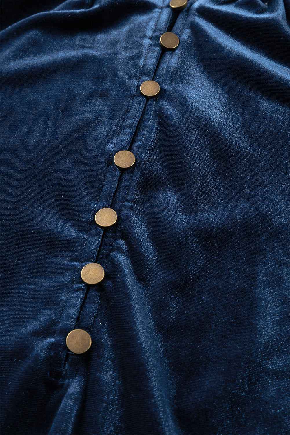 Green Frilled Neck Buttoned Front Velvet Women's Top