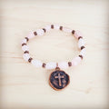 **Rose Quartz Beaded Stretch Bracelet w/ Copper Cross Charm 811v
