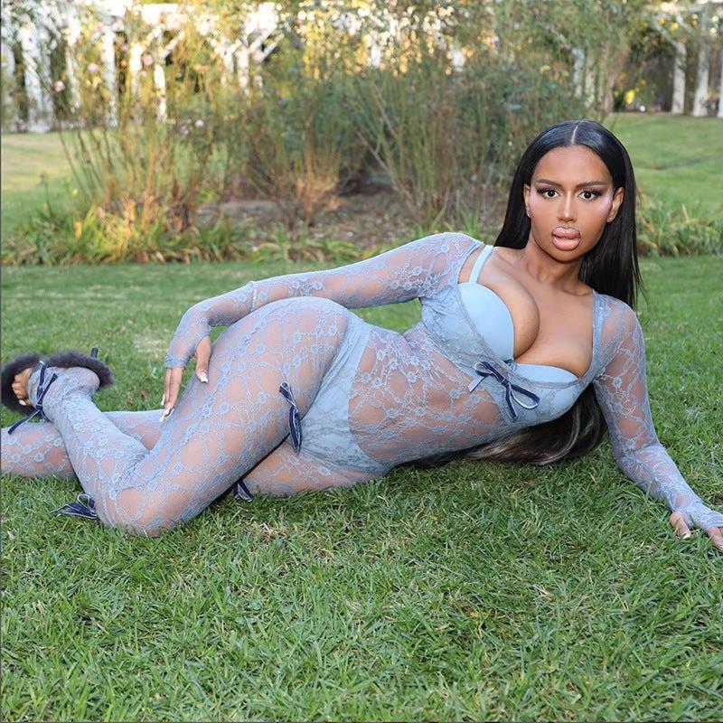 Tight Long Sleeve Lace Jumpsuit Women
