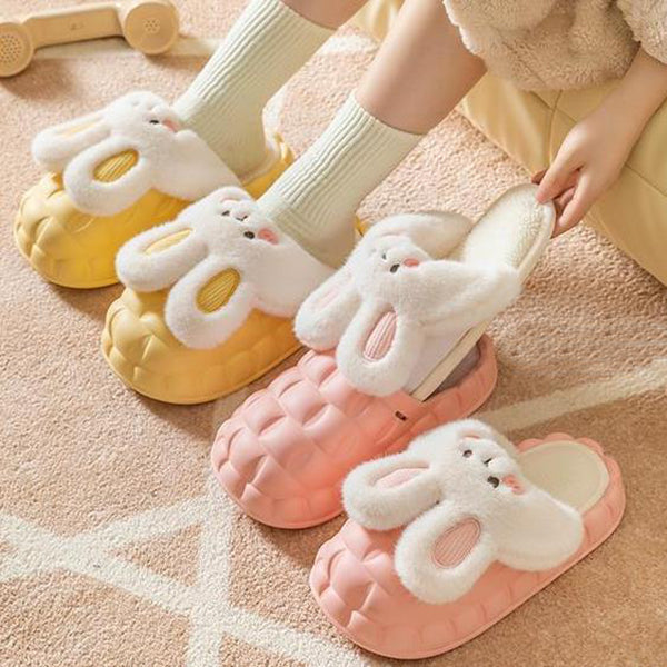 Unisex Cute Rabbit Fuzzy Slippers | Detachable Washable Plush House Shoes