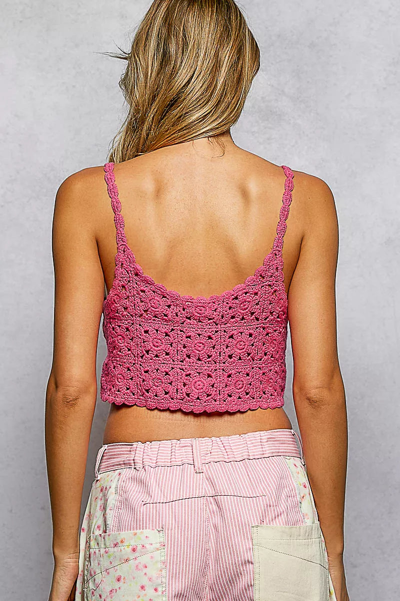 POL Floral Crochet Cropped Cami With Scalloped Edge Women Boho Summer Top Wardrobe Essential