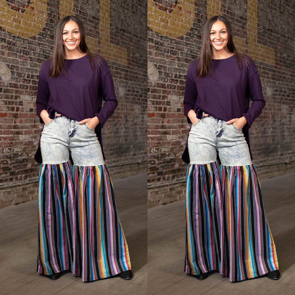 Distressed Light Denim Black Multi Color Palazzo Wide Leg Jeans