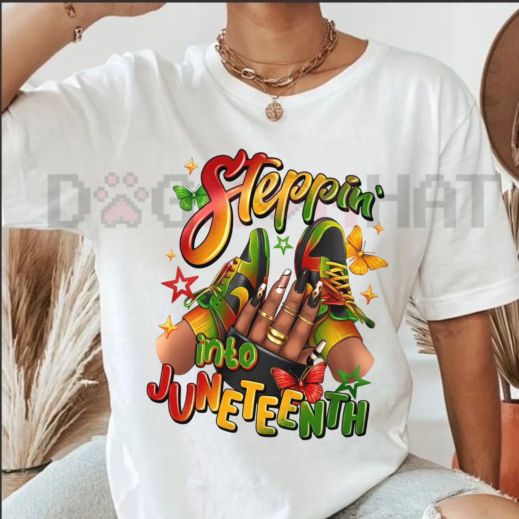 "Steppin' Into Juneteenth" Female Fashion T-Shirt