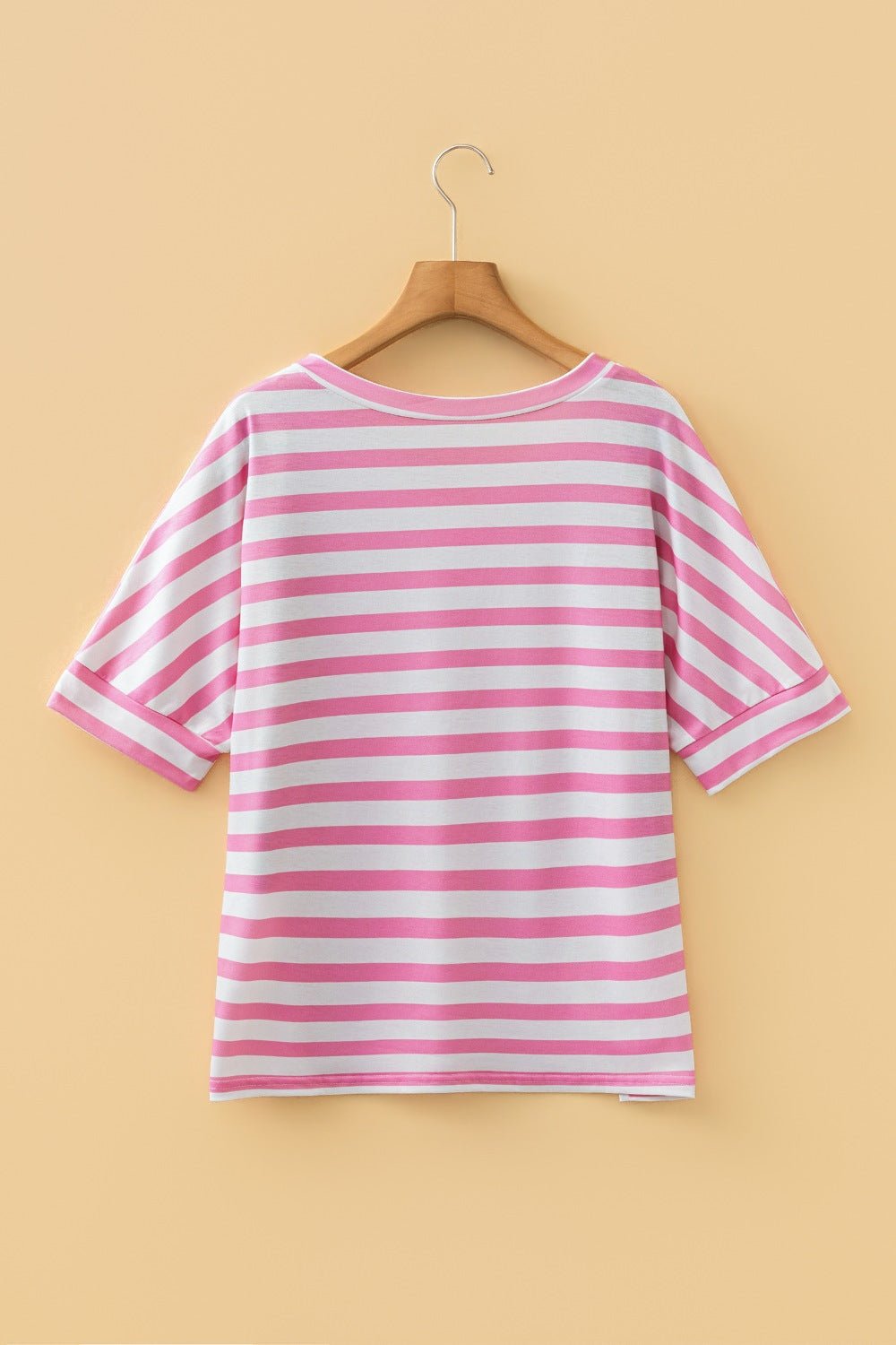 Women Striped V Neck Short Sleeve Casual T Shirt with Pocket