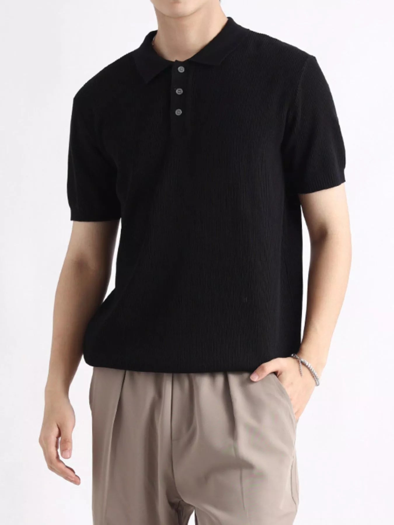 Men's Plus Size Ribbed Knit Slim Fit Polo