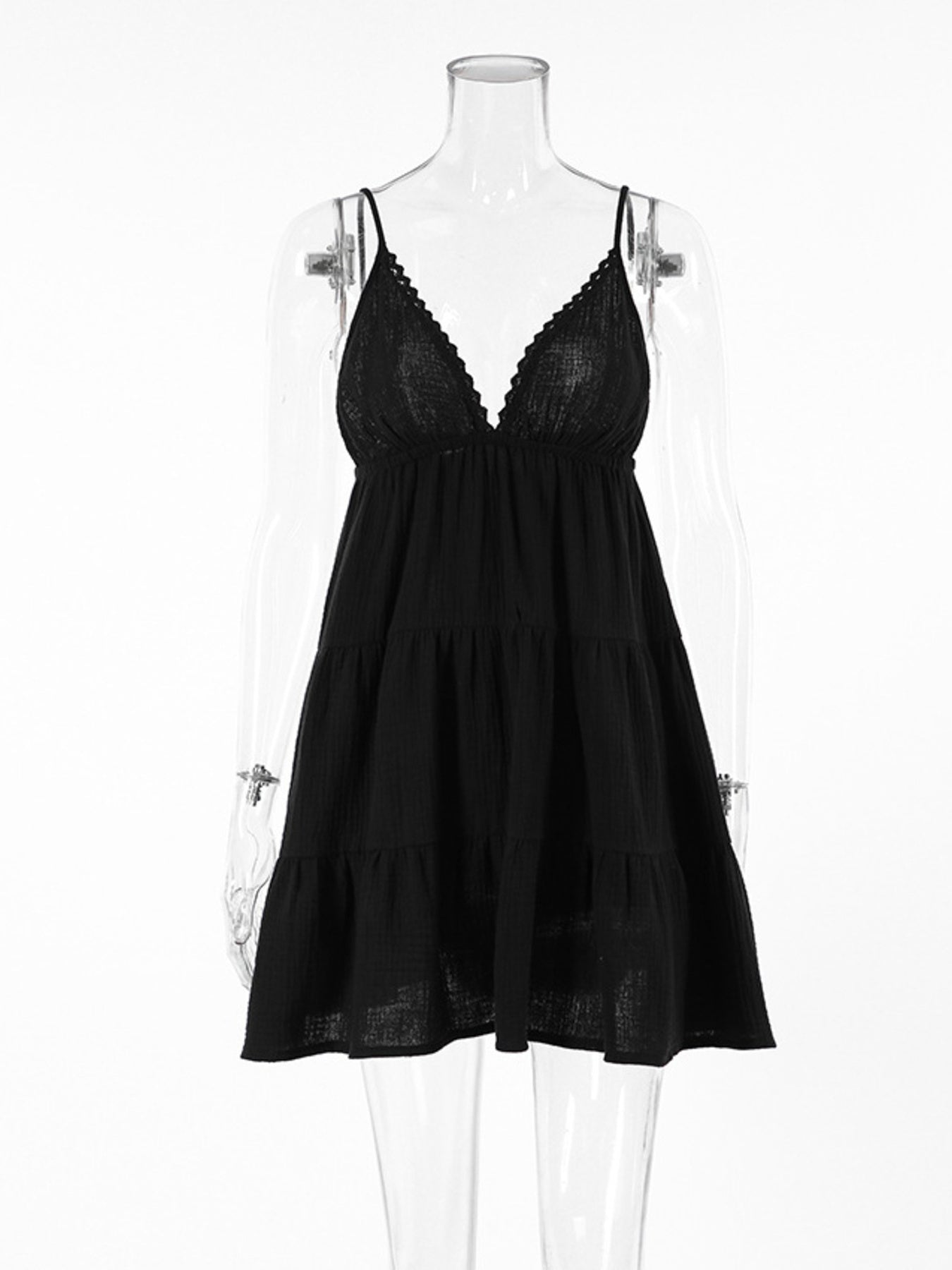 White V-Neck Tiered Mini Dress Sleeveless Cotton Summer Dress